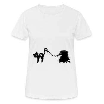 Katze und Igel feiern mit Wimpel - Frauen T-Shirt atmungsaktiv - Weiß - Vorne - AI Model Female 172 dark (172cm)