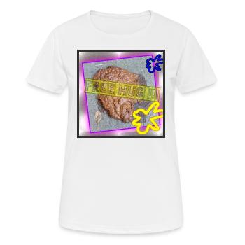 FREE HUG (Gratis Umarmung) - Abbild - 2023 - Frauen T-Shirt atmungsaktiv - Weiß - Vorne - AI Model Female 172 dark (172cm)