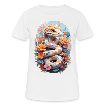 Vivid Snake and Fantasy Flowers: A Psychedelic and Fantasy Flowers: A Psychedelic and Fantasy Flowers: A Psychedelic and - T-shirt respirant Femme - blanc - Devant - AI Model Female 172 dark (172cm)