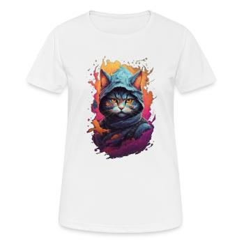 Feuriger Katzenkrieger: Detaillierte Ninja-Katze - Frauen T-Shirt atmungsaktiv - Weiß - Vorne - AI Model Female 172 dark (172cm)