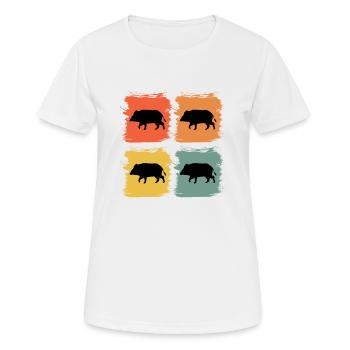 Wildschwein Wildtier Retro Pop Art Geschenkidee - Frauen T-Shirt atmungsaktiv - Weiß - Vorne - AI Model Female 172 dark (172cm)
