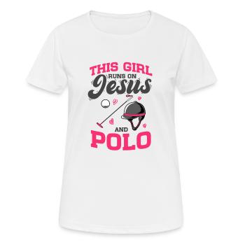 Polo Sports équestres Cette fille court sur Jésus et Polo - T-shirt respirant Femme - blanc - Devant - AI Model Female 172 dark (172cm)