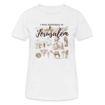 Designed in Jerusalem - Frauen T-Shirt atmungsaktiv - Weiß - Vorne - AI Model Female 172 dark (172cm)