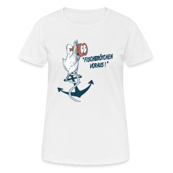 Fischbrötchen Voraus, Lustige Möwe und Delikatesse - Frauen T-Shirt atmungsaktiv - Weiß - Vorne - AI Model Female 172 dark (172cm)
