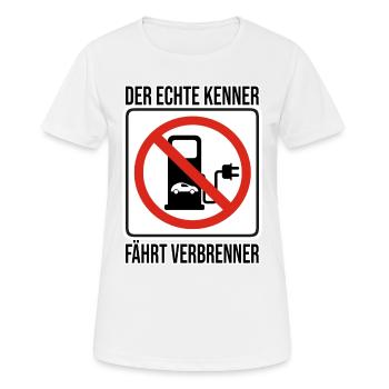 Der echte Kenner fährt Verbrenner / E Auto Sticker - Frauen T-Shirt atmungsaktiv - Weiß - Vorne - AI Model Female 172 dark (172cm)
