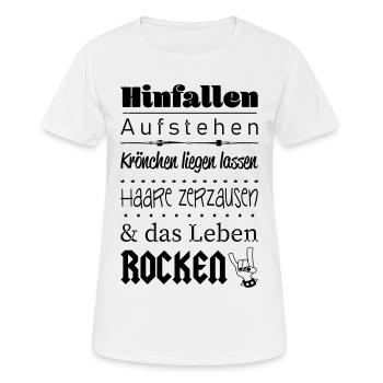 Aufstehen und das Leben ROCKEN :) - Frauen T-Shirt atmungsaktiv - Weiß - Vorne - AI Model Female 172 dark (172cm)