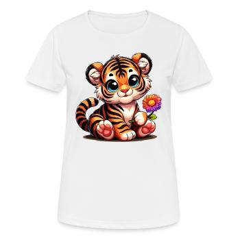 Cute tiger baby with flower in hand - Women's Breathable T-Shirt - white - Front - AI Model Female 172 dark (172cm)