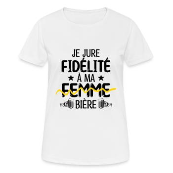 Je jure fidélité à ma femme, bière ou apero - T-shirt respirant Femme - blanc - Devant - AI Model Female 172 dark (172cm)