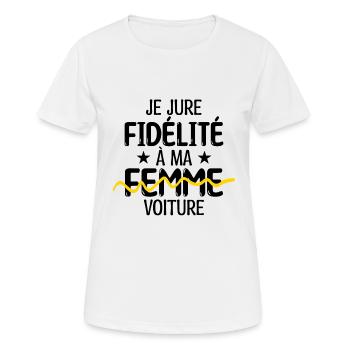 Je jure fidélité à ma femme, voiture - Drôle - T-shirt respirant Femme - blanc - Devant - AI Model Female 172 dark (172cm)