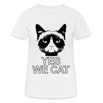 yes we cat Katze böser Blick Kater Stubentiger - Frauen T-Shirt atmungsaktiv - Weiß - Vorne - AI Model Female 172 dark (172cm)