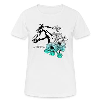 Pferd und Blumen - Pferdestall von Stralunatica - Frauen T-Shirt atmungsaktiv - Weiß - Vorne - AI Model Female 172 dark (172cm)