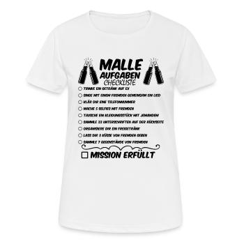 Malle Aufgaben Checkliste Malleurlaub Mallorca - Frauen T-Shirt atmungsaktiv - Weiß - Vorne - AI Model Female 172 dark (172cm)
