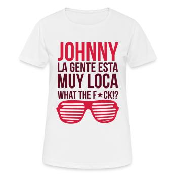 Johnny - What the Fuck !? - Frauen T-Shirt atmungsaktiv - Weiß - Vorne - AI Model Female 172 dark (172cm)