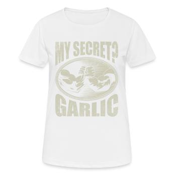 Mon secret? Bras de fer à l'ail - T-shirt respirant Femme - blanc - Devant - AI Model Female 172 dark (172cm)