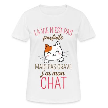 La vie n'est pas parfaite mais j'ai mon chat - T-shirt respirant Femme - blanc - Devant - AI Model Female 172 dark (172cm)
