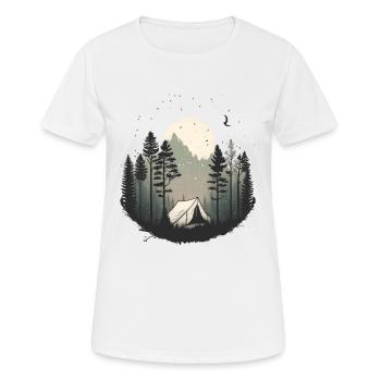 Zelt im Walt für Camper und Backpacker - Frauen T-Shirt atmungsaktiv - Weiß - Vorne - AI Model Female 172 dark (172cm)