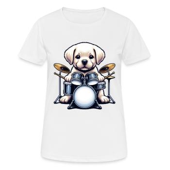 Labrador Drummer Puppy Schlagzeug - Frauen T-Shirt atmungsaktiv - Weiß - Vorne - AI Model Female 172 dark (172cm)