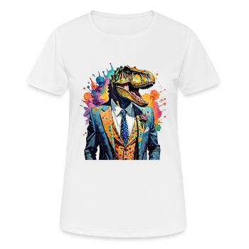 Dinosaurier im Anzug - Frauen T-Shirt atmungsaktiv - Weiß - Vorne - AI Model Female 172 dark (172cm)