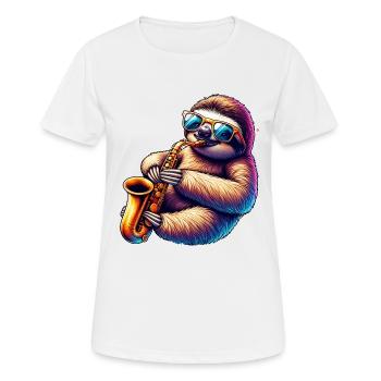 Cool Sloth Saxophonist Jazz Design - Women's Breathable T-Shirt - white - Front - AI Model Female 172 dark (172cm)