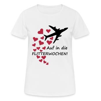 Flitterwochen / Hochzeit - Flugzeug mit Herzen - Frauen T-Shirt atmungsaktiv - Weiß - Vorne - AI Model Female 172 dark (172cm)