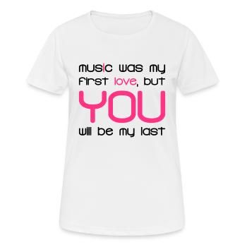 Music Was my First Love 2C - T-shirt respirant Femme - blanc - Devant - AI Model Female 172 dark (172cm)