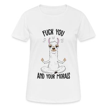 Fuck You and your Morals Lama Llama Mittelfinger - Frauen T-Shirt atmungsaktiv - Weiß - Vorne - AI Model Female 172 dark (172cm)