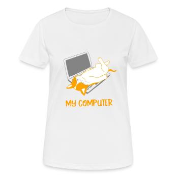 Katze auf Laptop liegen Geschenk - Frauen T-Shirt atmungsaktiv - Weiß - Vorne - AI Model Female 172 dark (172cm)