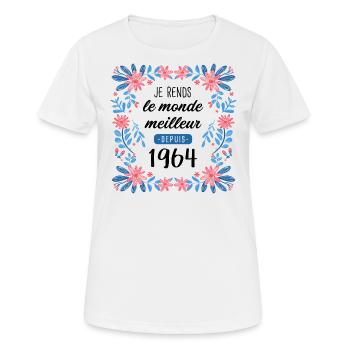 anniv femme humour 1964 60 ans - T-shirt respirant Femme - blanc - Devant - AI Model Female 172 dark (172cm)
