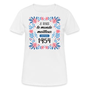 anniv femme humour 1954 70 ans - T-shirt respirant Femme - blanc - Devant - AI Model Female 172 dark (172cm)