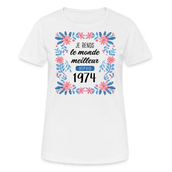 anniv femme humour 1974 50 ans - T-shirt respirant Femme - blanc - Devant - AI Model Female 172 dark (172cm)