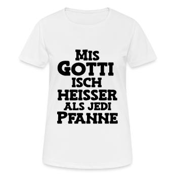 Mis Gotti isch heisser als jede Pfanne Patentante - Frauen T-Shirt atmungsaktiv - Weiß - Vorne - AI Model Female 172 dark (172cm)