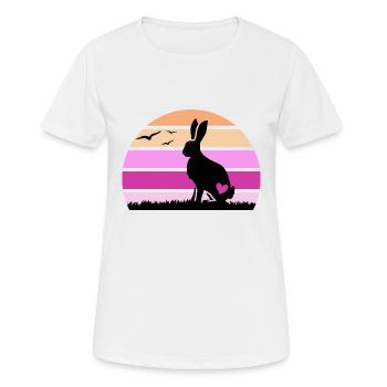 Hase "glücklicher Klopfer hoppelt" Hasenohr - Frauen T-Shirt atmungsaktiv - Weiß - Vorne - AI Model Female 172 dark (172cm)