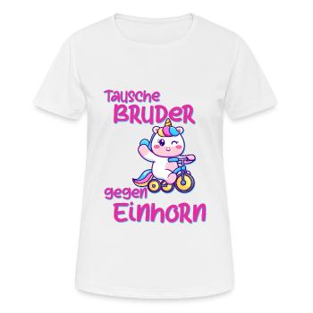 Tausche Bruder gegen Einhorn Schwester Lustig Fun - Frauen T-Shirt atmungsaktiv - Weiß - Vorne - AI Model Female 172 dark (172cm)