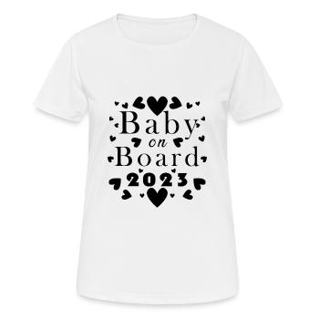 Baby 2023 Schwanger Schwangerschaft - Frauen T-Shirt atmungsaktiv - Weiß - Vorne - AI Model Female 172 dark (172cm)