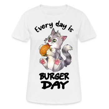 Every Day is Burger Day - Lustige Katze Essen - Frauen T-Shirt atmungsaktiv - Weiß - Vorne - AI Model Female 172 dark (172cm)