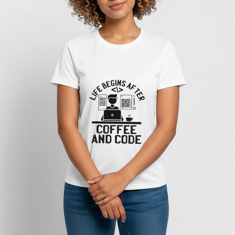 Café Codage Programmeur Codeur Développeur Nerd Coff T-shirt respirant Femme