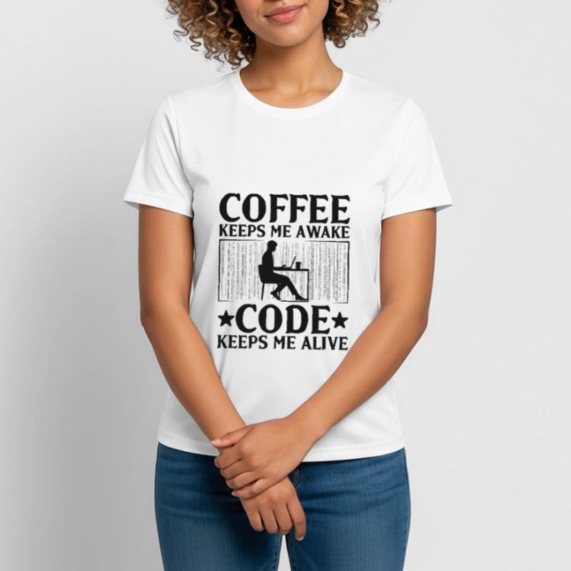 Café Codage Programmeur Codeur Développeur Nerd Coff T-shirt respirant Femme