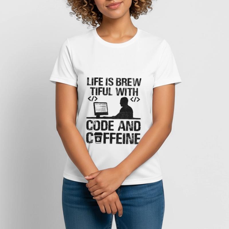 Café Codage Programmeur Codeur Développeur Nerd Coff T-shirt respirant Femme