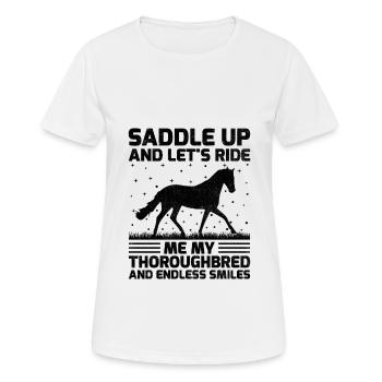 Courses de chevaux pur-sang Équitation Chevaux équestres - T-shirt respirant Femme - blanc - Devant - AI Model Female 172 dark (172cm)