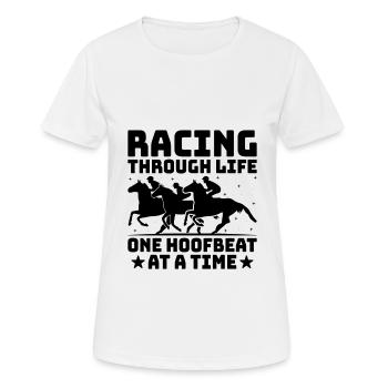 Courses de chevaux pur-sang Équitation Chevaux équestres - T-shirt respirant Femme - blanc - Devant - AI Model Female 172 dark (172cm)