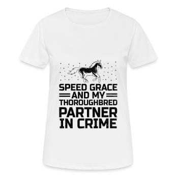 Courses de chevaux pur-sang Équitation Chevaux équestres - T-shirt respirant Femme - blanc - Devant - AI Model Female 172 dark (172cm)