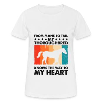 Courses de chevaux pur-sang Équitation Chevaux équestres - T-shirt respirant Femme - blanc - Devant - AI Model Female 172 dark (172cm)