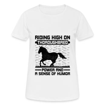 Courses de chevaux pur-sang Équitation Chevaux équestres - T-shirt respirant Femme - blanc - Devant - AI Model Female 172 dark (172cm)