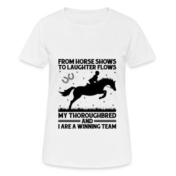 Courses de chevaux pur-sang Équitation Chevaux équestres - T-shirt respirant Femme - blanc - Devant - AI Model Female 172 dark (172cm)