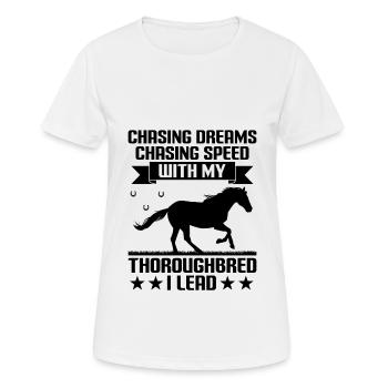 Courses de chevaux pur-sang Équitation Chevaux équestres - T-shirt respirant Femme - blanc - Devant - AI Model Female 172 dark (172cm)