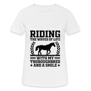 Courses de chevaux pur-sang Équitation Chevaux équestres - T-shirt respirant Femme - blanc - Devant - AI Model Female 172 dark (172cm)