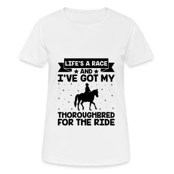Courses de chevaux pur-sang Équitation Chevaux équestres - T-shirt respirant Femme - blanc - Devant - AI Model Female 172 dark (172cm)