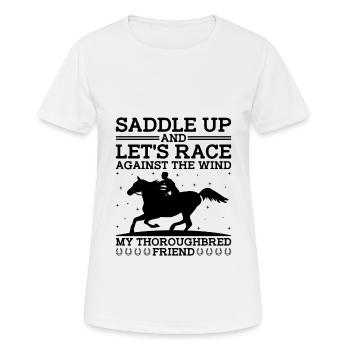 Courses de chevaux pur-sang Équitation Chevaux équestres - T-shirt respirant Femme - blanc - Devant - AI Model Female 172 dark (172cm)