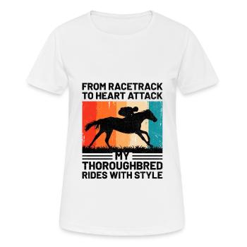 Courses de chevaux pur-sang Équitation Chevaux équestres - T-shirt respirant Femme - blanc - Devant - AI Model Female 172 dark (172cm)