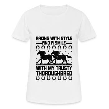 Courses de chevaux pur-sang Équitation Chevaux équestres - T-shirt respirant Femme - blanc - Devant - AI Model Female 172 dark (172cm)